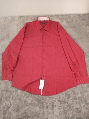 Buffalo David Bitton Men's Red Long-Sleeve Slim Fit Dress Shirt Size L 32/33 NWT